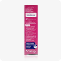 For Conceive Plus Fertility Lubricant Tube + Applicators (PT), side view of 75ml fertility lubricant box showing manufacturing details, global distributor list, SASMAR contact information, website URL, and quality assurance label on a magenta background with Portuguese-language instructions and certifications.