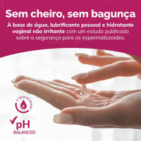 Promotional graphic for a personal lubricant. The top features a magenta banner with Portuguese text.